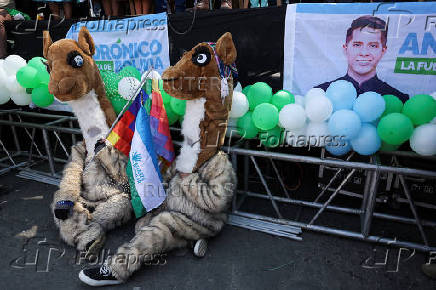Bolivian candidate Andronico Rodriguez attends a rally closing his political campaign, in El Alto