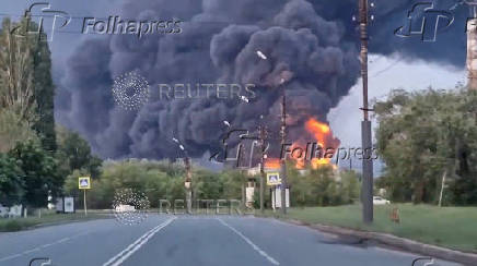 Fire and smoke rise from a site in Engels
