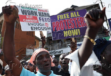 Nigerians demonstrates on the streets of Lagos to commemorate Nigeria's Democracy Day in Lagos
