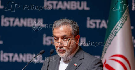 Iranian Foreign Minister Abbas Araqhchi talks during a press conference in Istanbul