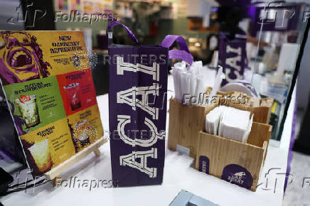 Acai packages sit at an Oakberry Acai bowl location in New York City