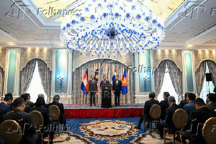 Malaysia's Prime Minister Ibrahim, Cambodia's Prime Minister Manet and Thailand's acting Prime Minister Wechayachai take part in mediation talks, in Putrajaya