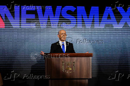 Israeli Prime Minister Benjamin Netanyahu attends the U.S. Independence Day reception, hosted by Newsmax, in Jerusalem