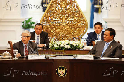 Bill Gates speaks during a meeting with Indonesian President Prabowo Subianto and Indonesian authorities at the Merdeka Palace in Jakarta