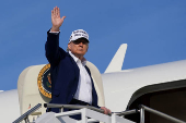 U.S. President Trump boards Air Force One at Morristown Municipal Airport
