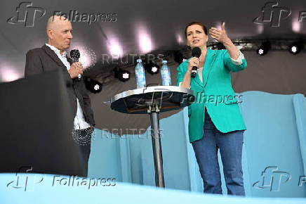 Denmark's Prime Minister Mette Frederiksen attends the political festival Folkemoedet in Allinge