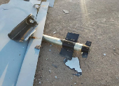 A destroyed drone, which the Iranian Army says belongs to Israel, is seen in Isfahan
