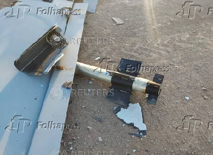 A destroyed drone, which the Iranian Army says belongs to Israel, is seen in Isfahan