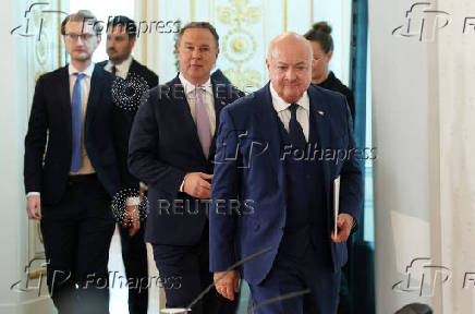 Austrian Chancellor Stocker and Vice-Chancellor Babler arrive for a press conference in Vienna
