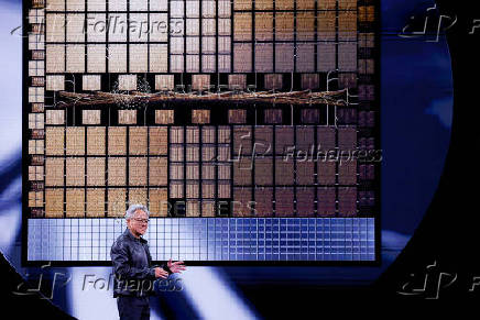 FILE PHOTO: Nvidia's CEO Jensen Huang makes a keynote speech at Computex in Taipei
