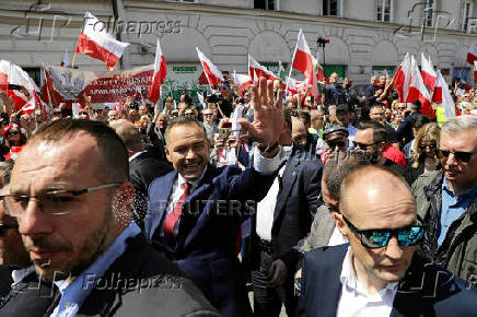 Poland's presidential candidate Nawrocki holds a march, in Warsaw