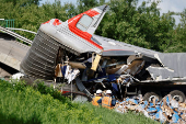 Aftermath of bridge collapse and train derailment in Russia's Bryansk region