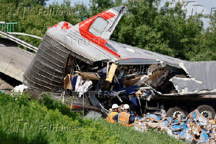Aftermath of bridge collapse and train derailment in Russia's Bryansk region
