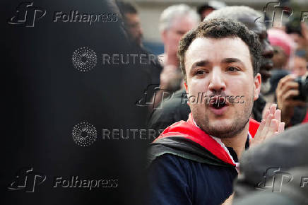 Welcome rally for Columbia University graduate student Mahmoud Khalil, in New York City