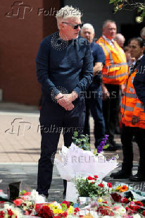 Fans pay their respects to soccer player Diogo Jota, at Anfield Stadium in Liverpool