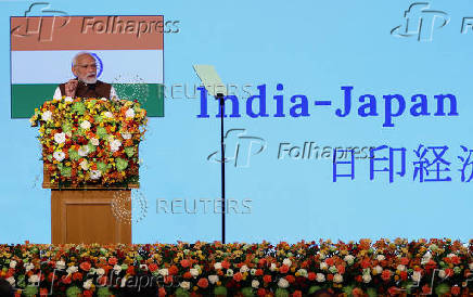 India's Prime Minister Modi delivers a speech at the India-Japan Economic Forum in Tokyo
