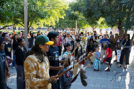 Protest to stop the sale of Oak Flat, land considered sacred by the Apache, to Resolution Copper in Phoenix, Arizona