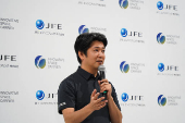 Innovative Space Carrier CEO Hatada speaks during a press conference, in Yokohama