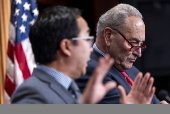 Senate minority leader Schumer speaks on the tariff plans implemented by the Trump administration