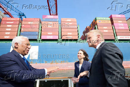 European Council President Antonio Costa tours Hamburg harbour