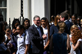 British Prime Minister Keir Starmer meets with school children, in London