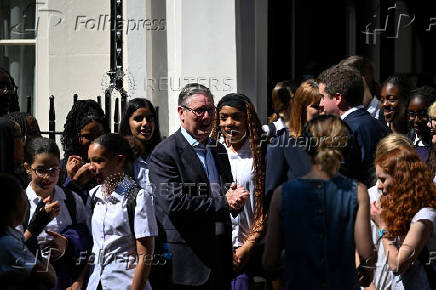 British Prime Minister Keir Starmer meets with school children, in London