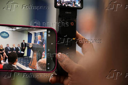 FILE PHOTO: U.S. President Trump speaks to the media at the White House in Washington