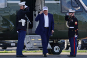 U.S. President Trump boards Air Force One at Morristown Municipal Airport