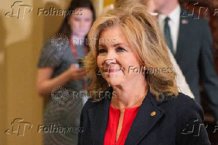 U.S. Senator Marsha Blackburn walks to the Senate floor on Capitol Hill