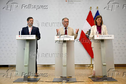 Austria's Finance Minister Markus Marterbauer holds a press conference, in Vienna