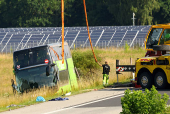 A view of the scene of a crashed FlixBus bus that was en route from Copenhagen to Berlin