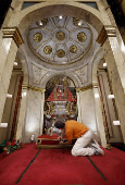 San Fermín ha salido este viernes de su templete para una prueba de la procesión