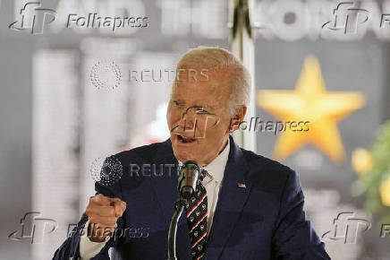 Former U.S. President Biden attends a ceremony at Veterans Memorial Park in New Castle