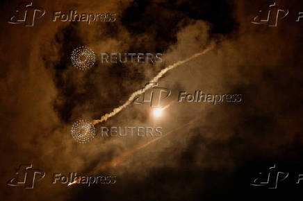 Missiles launched from Iran are intercepted as seen from Ashkelon