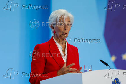 European Central Bank President Christine Lagarde addresses the media in Frankfurt