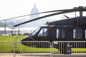 Helicopters and other heavy equipment staged for DC military parade