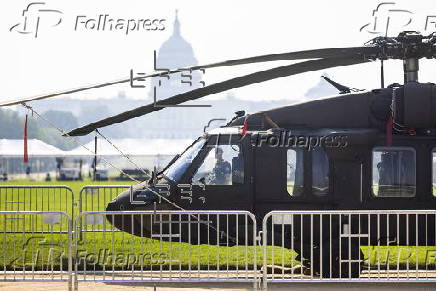 Helicopters and other heavy equipment staged for DC military parade