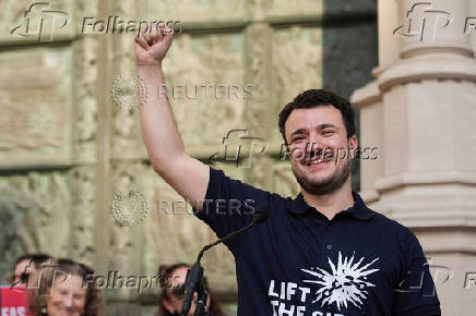 Welcome rally for Columbia University graduate student Mahmoud Khalil, in New York City