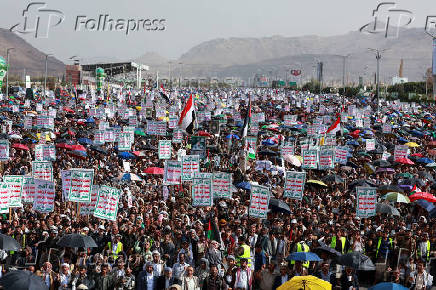 Protesters rally in solidarity of Palestinians, in Sanaa