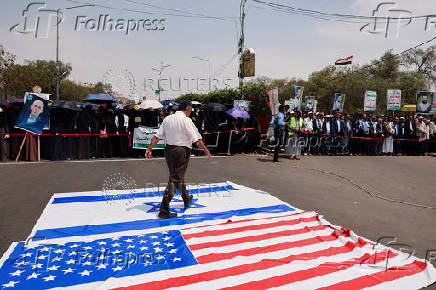University students and professors demonstrate in solidarity with Palestinians, in Sanaa