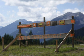 A view of a warning sign on an alpine pasture near Ehrwald