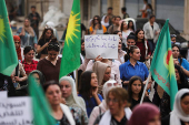 Syrian Kurds attend protest in solidarity with people in Sweida, in Qamishli
