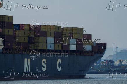 Container ship MSC Ronit R docks in Newark after arriving from France