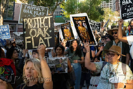 Protest to stop the sale of Oak Flat, land considered sacred by the Apache, to Resolution Copper in Phoenix, Arizona
