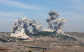Smoke billows from Nabatieh district, following Israeli strikes, according to two Lebanese security sources, as seen from Marjayoun