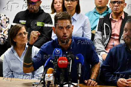 Opposition former governor candidate for Miranda State, Requesens, addresses the media, in Caracas