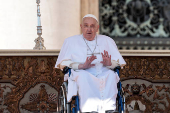 Pope Francis appears for the first time since his return to the Vatican