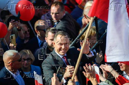 Polish presidential candidate Karol Nawrocki campaigns in Domostawa