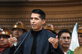 Andronico Rodriguez holds a press conference following the Constitutional Court's (TCP) ruling, in La Paz