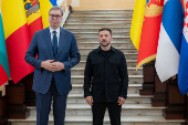 Ukraine's President Zelenskiy and Serbian President Vucic pose for a picture during the Fourth Ukraine?Southeast Europe Summit in Odesa